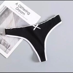 Black and white ruffle cotton thong panties